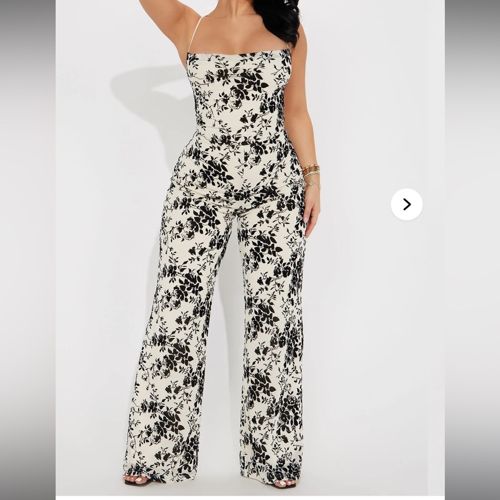 Fashion Nova Black and White Floral Jumpsuit